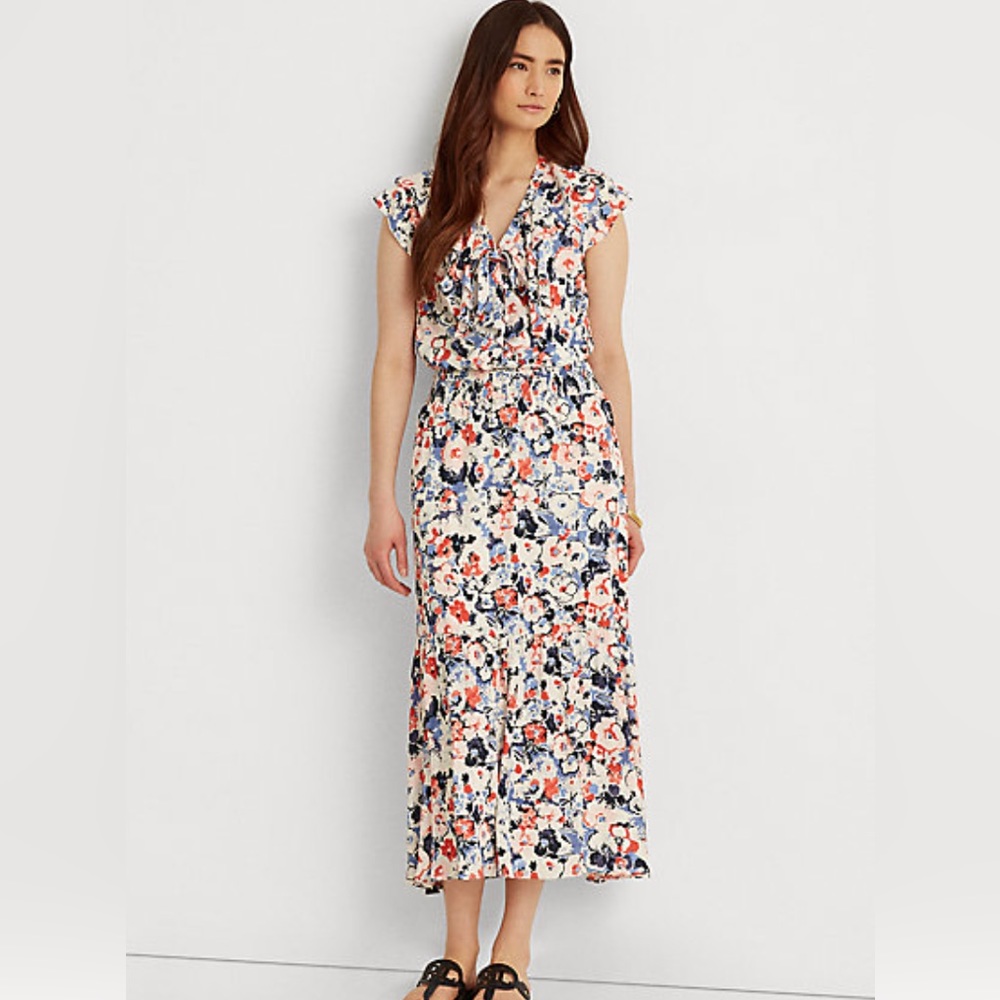 Lauren Ralph Lauren floral georgette dress in blue multi